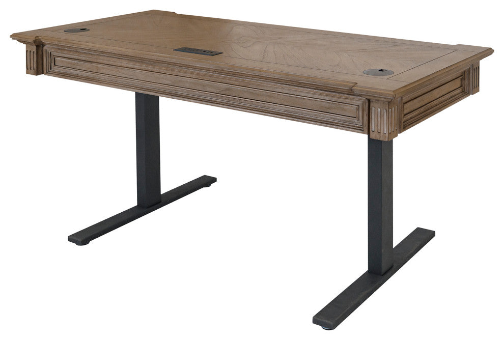 Traditional Wood Electronic Sit Stand Desk Standing Light Brown