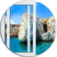 Open Window To Rocky Sunny Ocean, Seashore Disc Metal Artwork, 11"