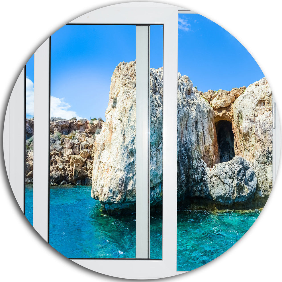 Open Window To Rocky Sunny Ocean, Seashore Disc Metal Artwork, 11"