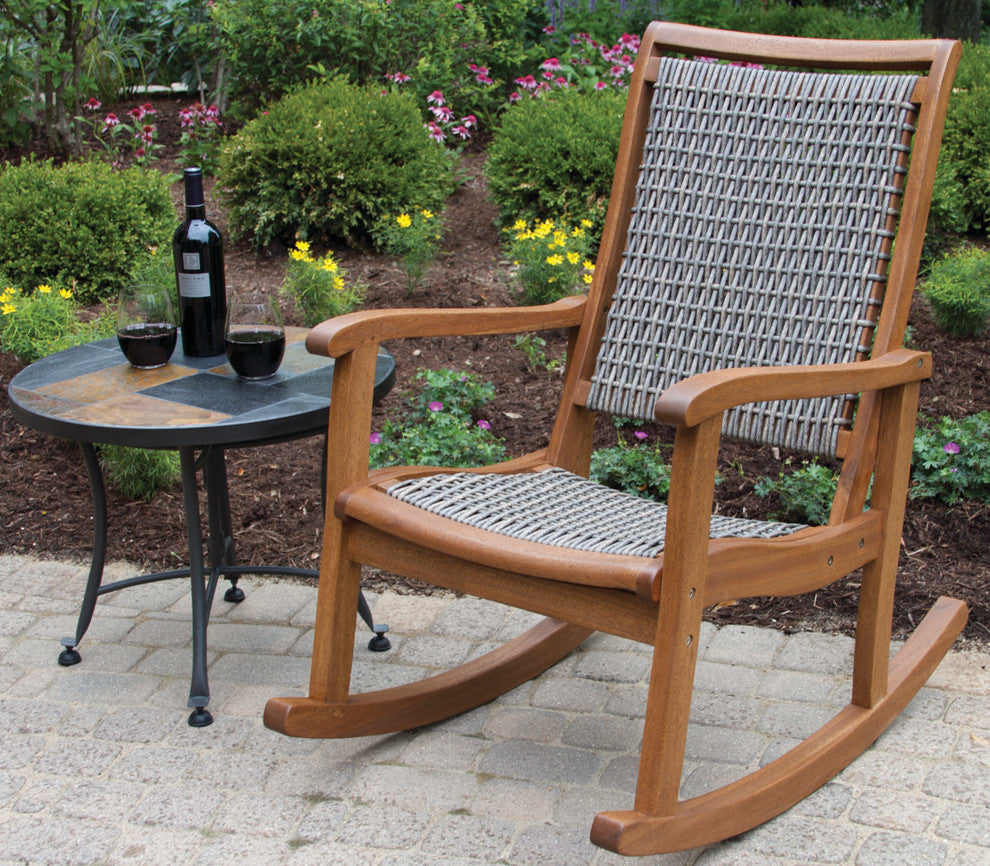 Salinas Resin Wicker and Eucalyptus Rocker Chair, Gray