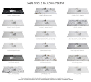 Nashville 60" Single Bathroom Vanity, White 2" Pearl Light Gray