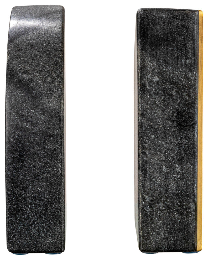 Boho Arched Semicircle Marble Bookends with Brass Detail, Set of 2, Black