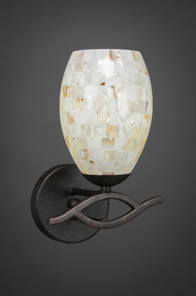 Revo Wall Sconce In Dark Granite, 5" Ivory Glaze Seashell Glass