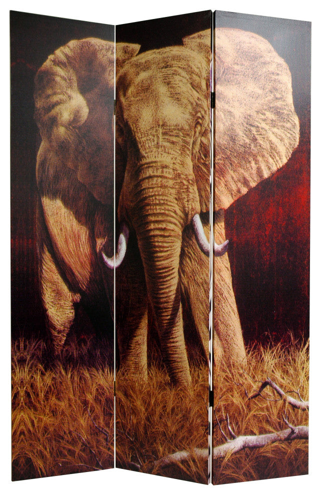 6' Tall Double Sided Elephant and Zebra Canvas Room Divider