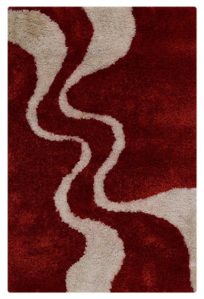 Shaggy Modern Contemporary Hand-Tufted Indian Oriental Area Rug, Red, 5x8'