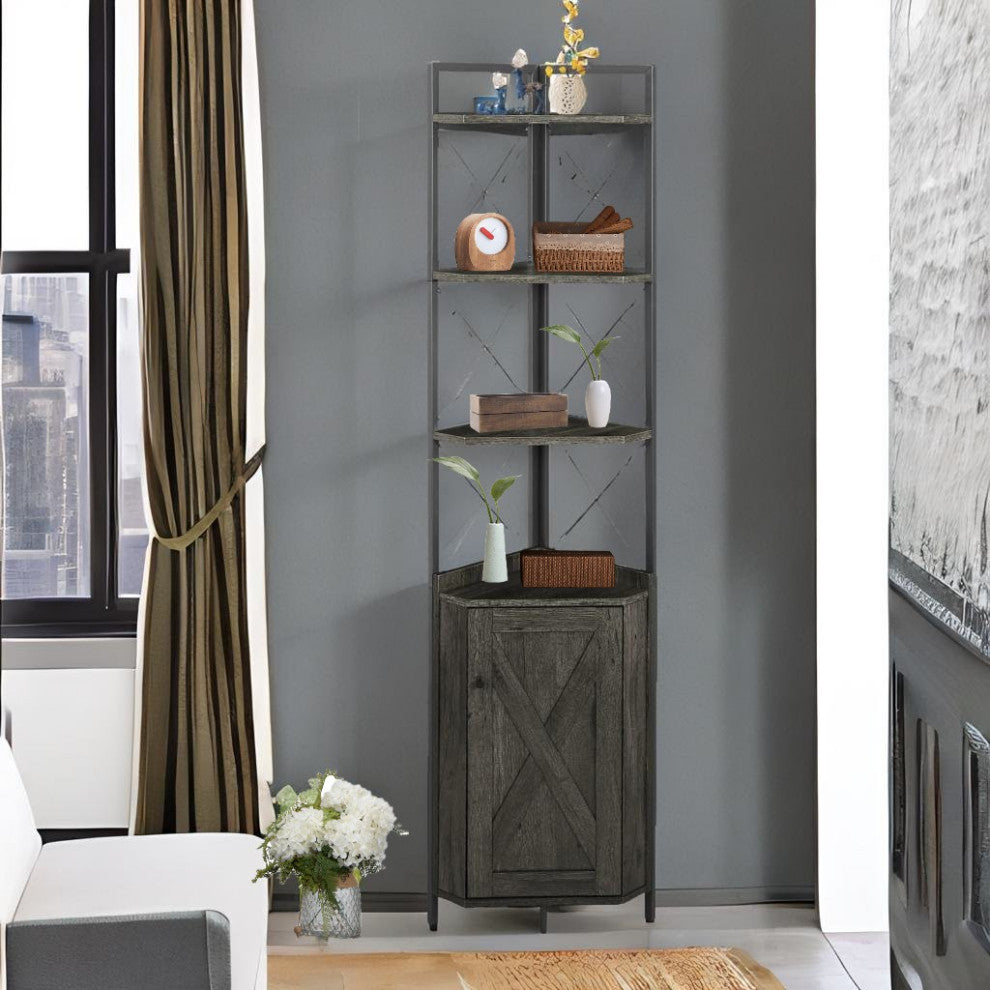 Dark Gray 5-Tier Corner Shelf With Storage