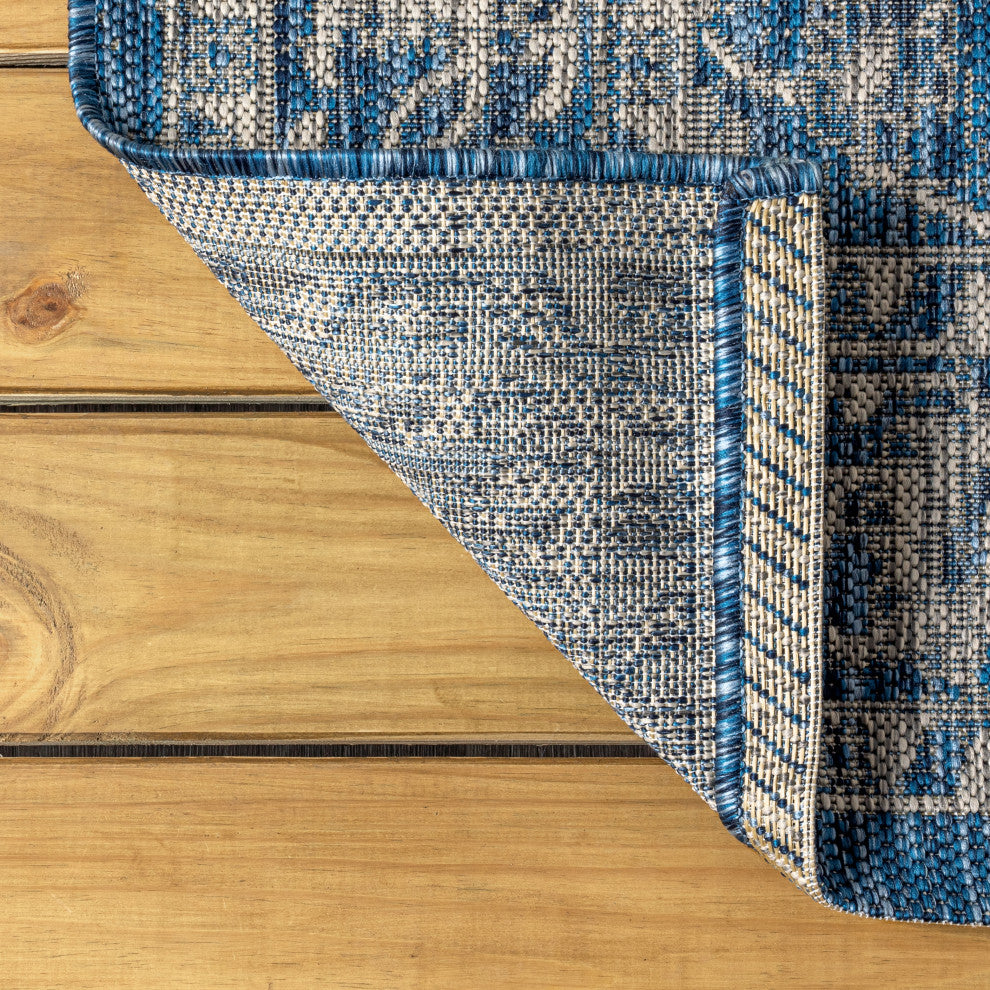 Palazzo Vine and Border Textured Weave Indoor and Outdoor Area Rug, Navy and Gra