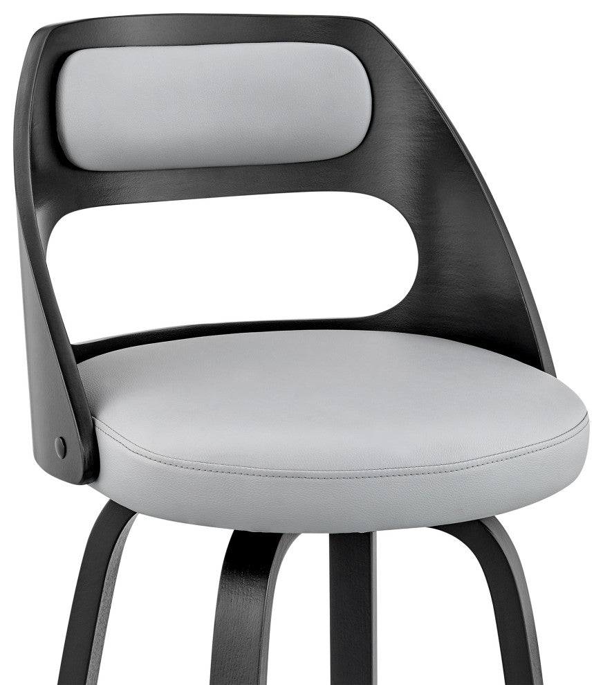 Julius Faux Leather and Wood Bar Stool, Gray and Black, 26"