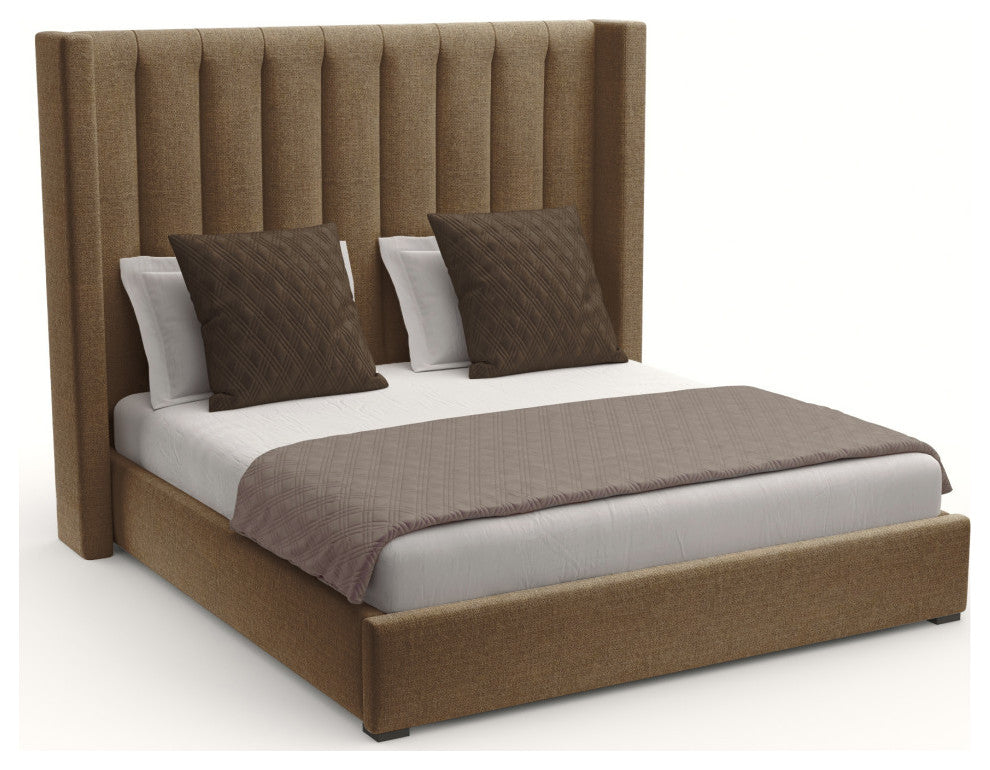 Nativa Interiors Aylet Vertical Channel Tufted Bed, Brown, King, Medium 67"