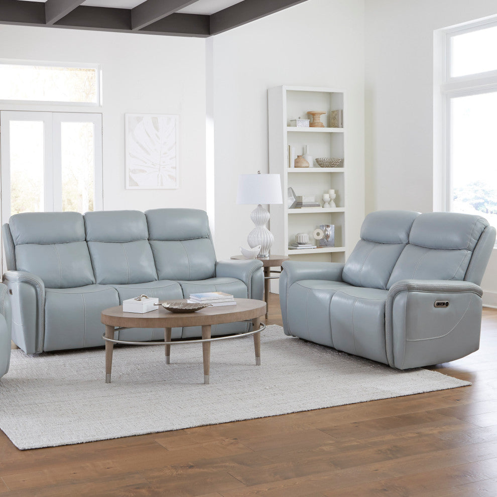 Cascade Seamist Grey Power Reclining Sofa and Loveseat
