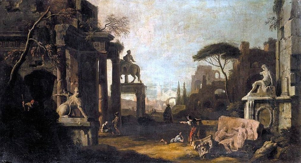 Marco Ricci Architectural Capriccio, 15"x30" Gallery Wrapped Canvas Print