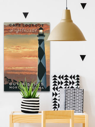 "Sunset at Lighthouse" Painting Print on Wrapped Canvas, 16x24