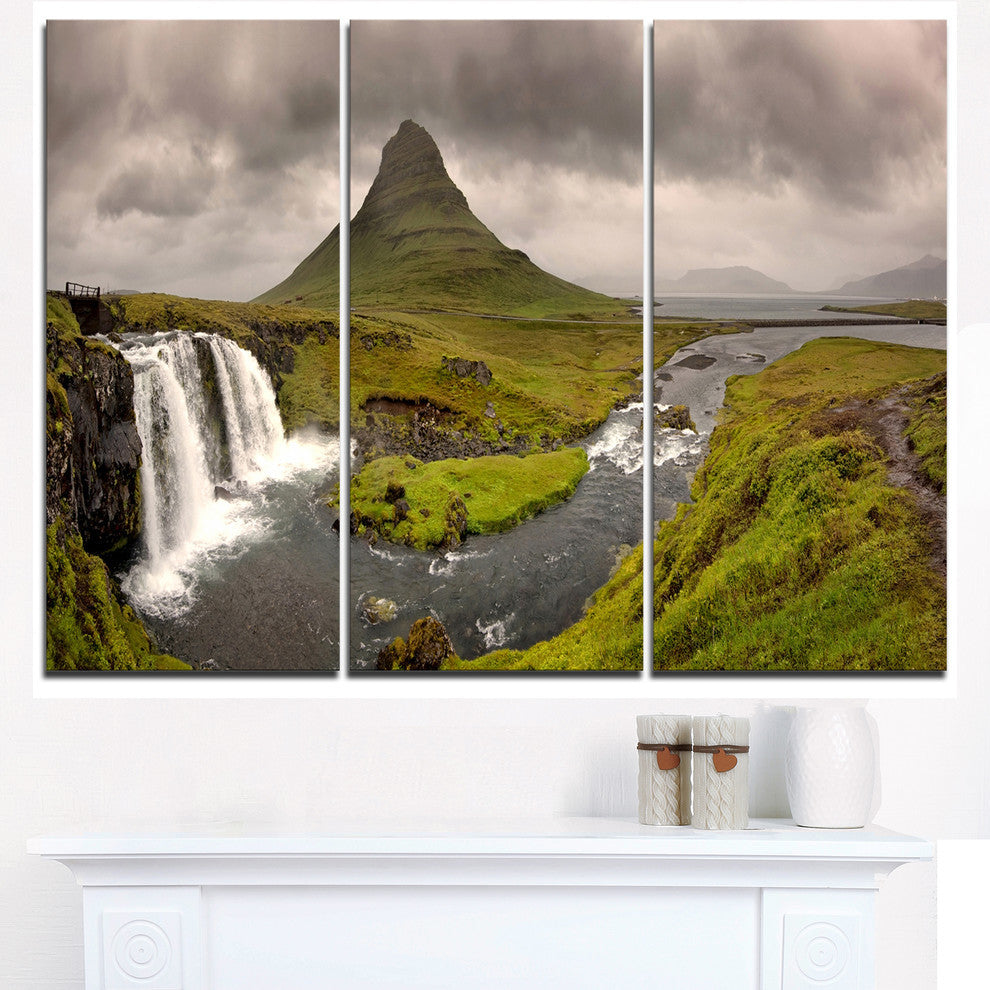 "Kirkjufell Waterfalls in Grundarfjordur" Metal Wall Art, 3 Panels, 36"x28"