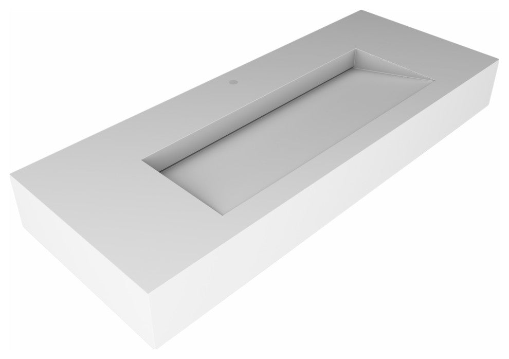 CastelloUSA Pyramid Solid Surface Wall Mounted Ramp Basin Sink, White, 48", Standard