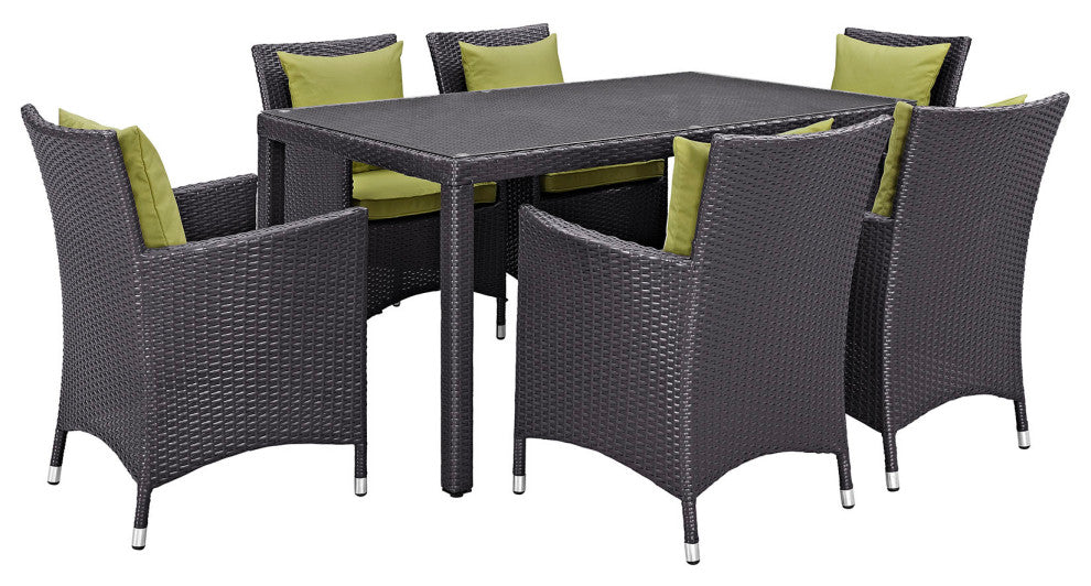 Modway Convene 7 Piece Outdoor Patio Dining Set, Espresso Peridot