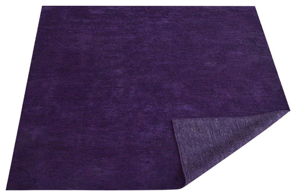 Hand Knotted Loom Silk Area Rug Solid Purple