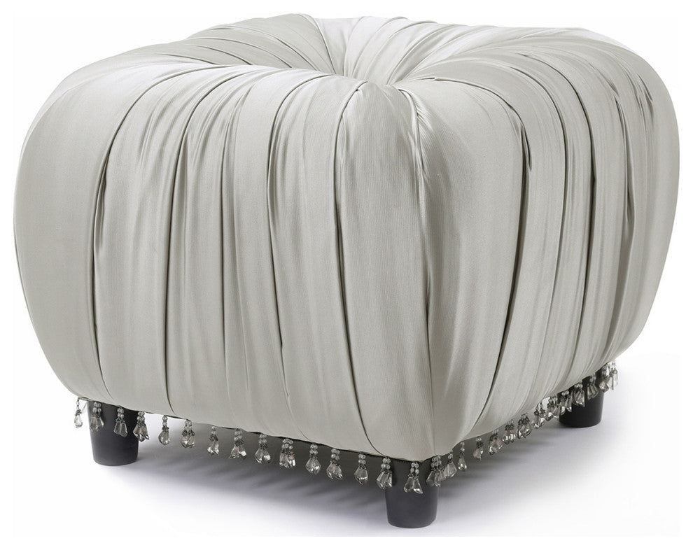 Gracie Beaded Decorative Ottoman, Flint Gray Poly Silk