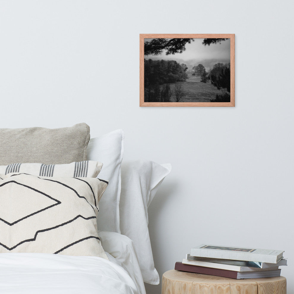 Mist of Valley Forge in Black and White Framed Photo Paper Wall Art Prints, Red Oak, 12" X 16"