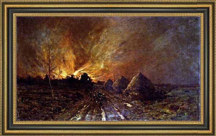 Emile Breton The Conflagration Framed Premium Canvas Print, 14"x28"