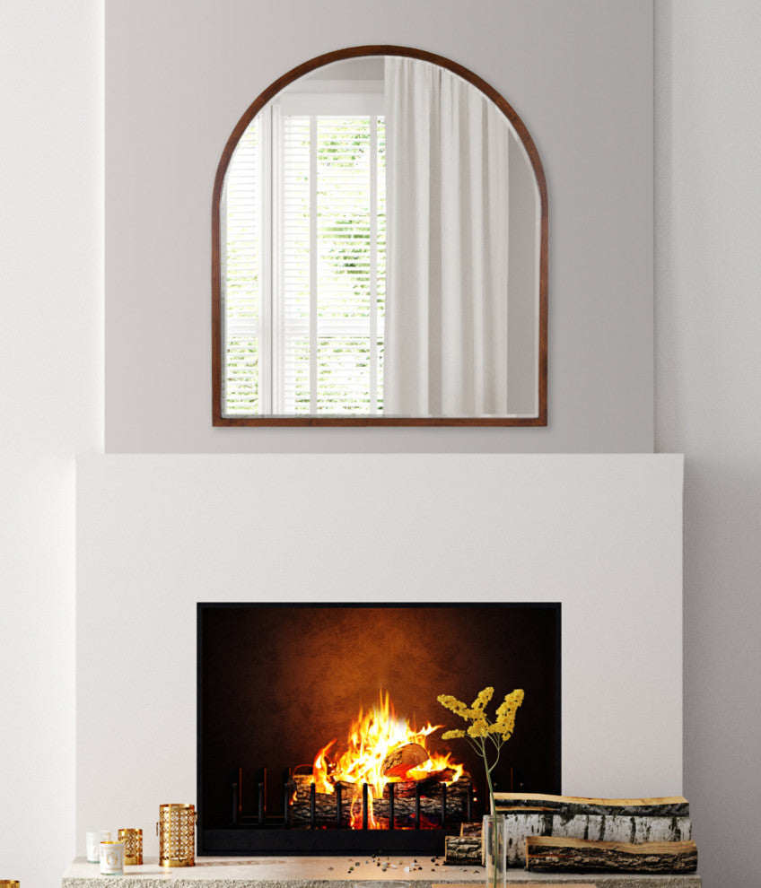 McLean Arch Wood Framed Wall Mirror, Walnut Brown 32x36