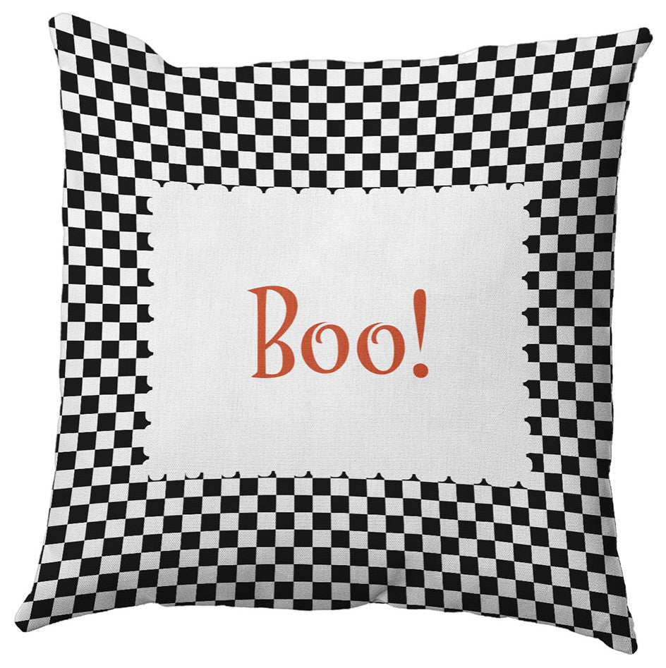 Halloween Boo Checks Accent Pillow, Black, 18"x18"