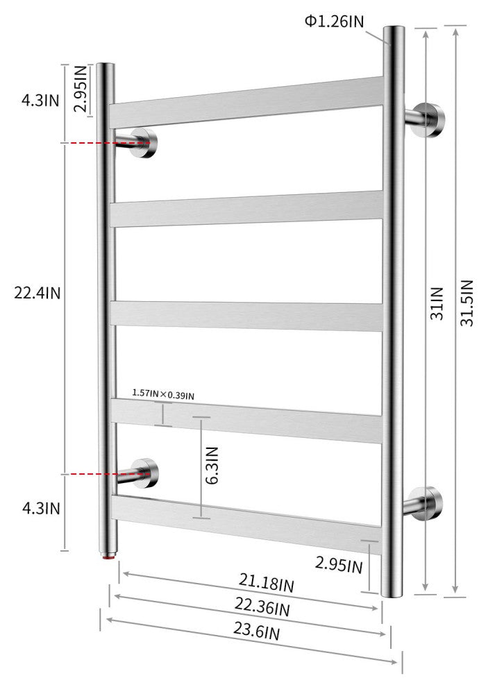 HEATGENE 5 Flat Bar Wall-Mounted Hard-wiring/ Plug in Towel Warmer, Brush Polish