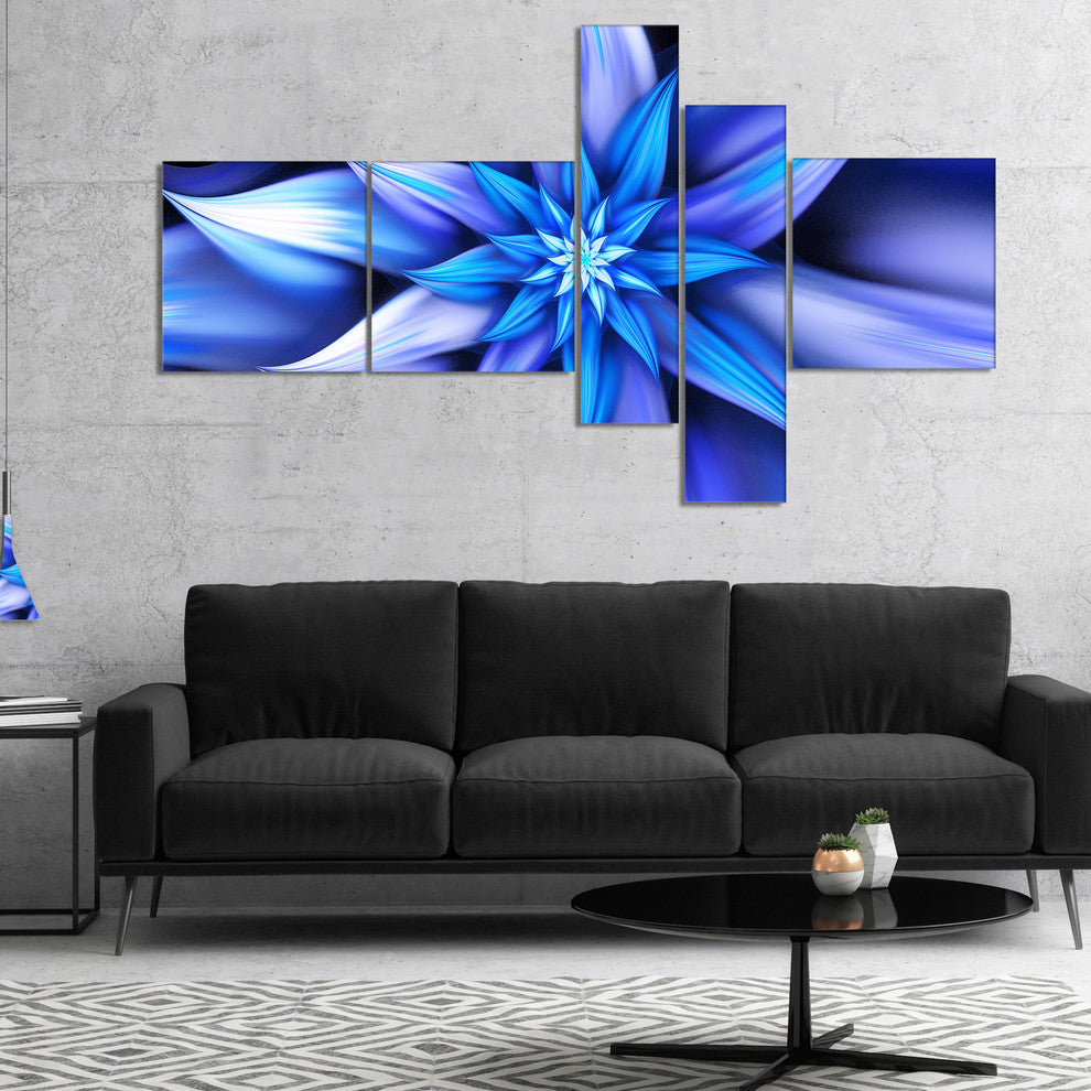 Dancing Blue Flower Petals, Floral Canvas Art Print, 60"x32", 5 panels