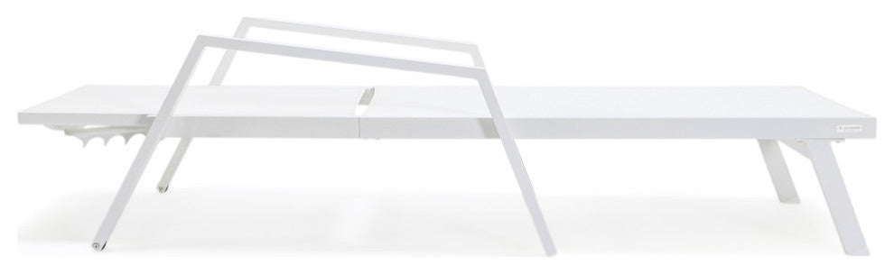 LeisureMod Marlin Patio Chaise Lounge Chair White Arms Set of 2, White