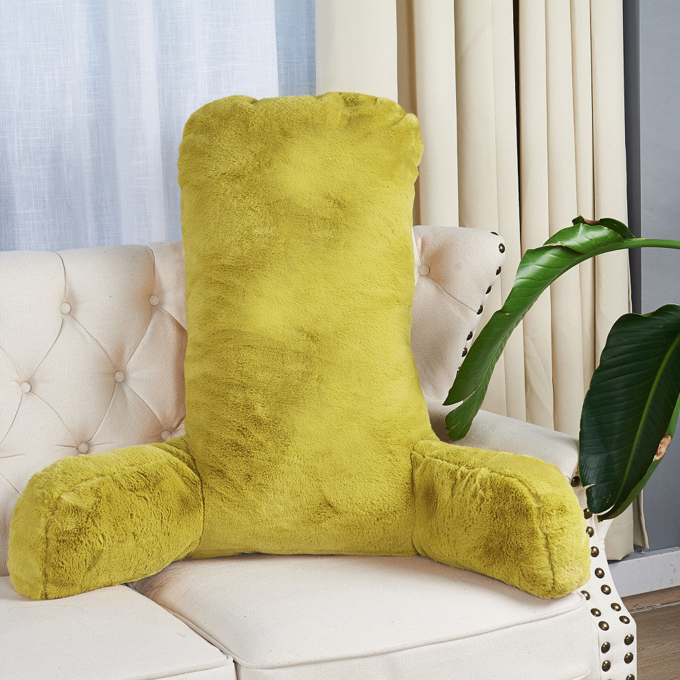 Fox Faux Fur Bedrest, Needs Assembly, Lemon Curry, 28"x30"x17"