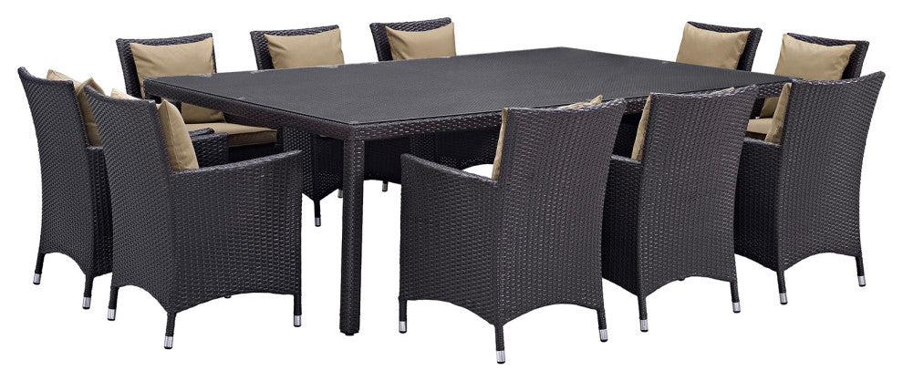 Modway Convene 11 Piece Outdoor Patio Dining Set, Espresso Mocha