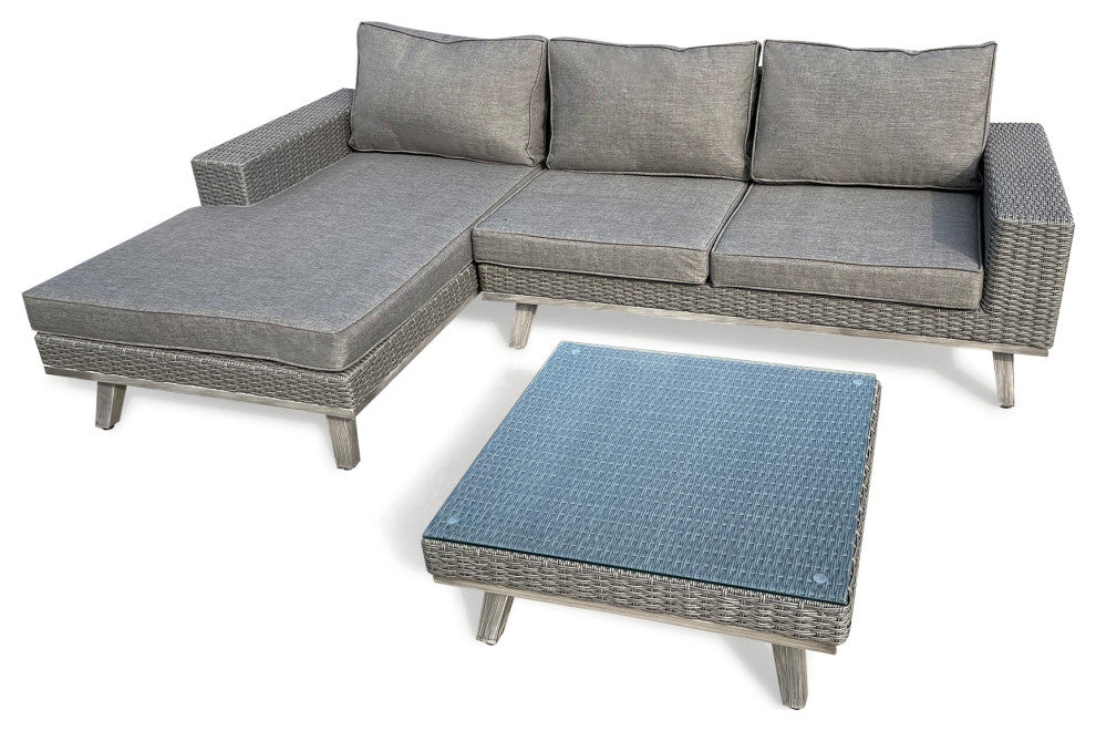 3-Piece Wicker Outdoor Patio Sectional Set with Charcoal Gray Cushions