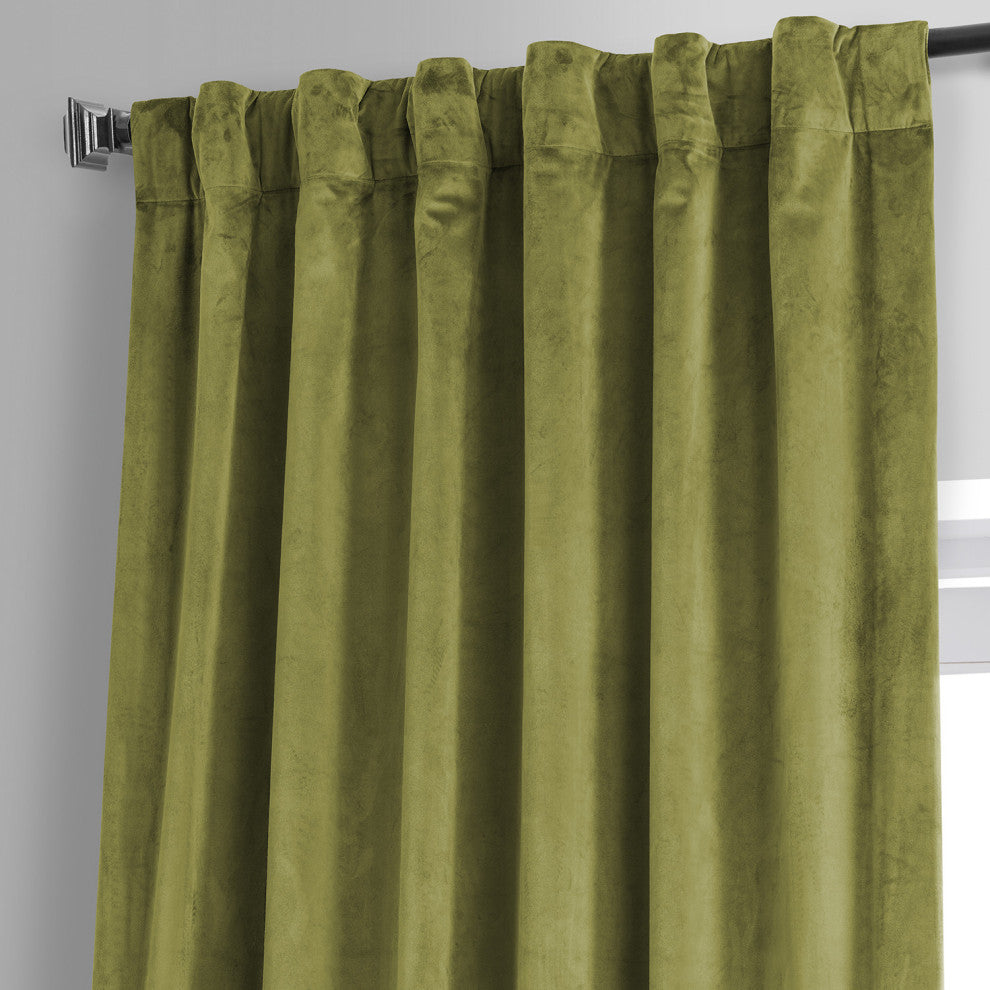 Signature Plush Velvet Blackout Curtain Single Panel, Jalapeno Green, 50wx96l