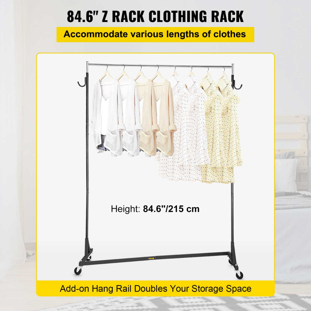 Z Rack Adjustable Height Rolling Garment Rack, Black, 23.62x62.99x70.87 in