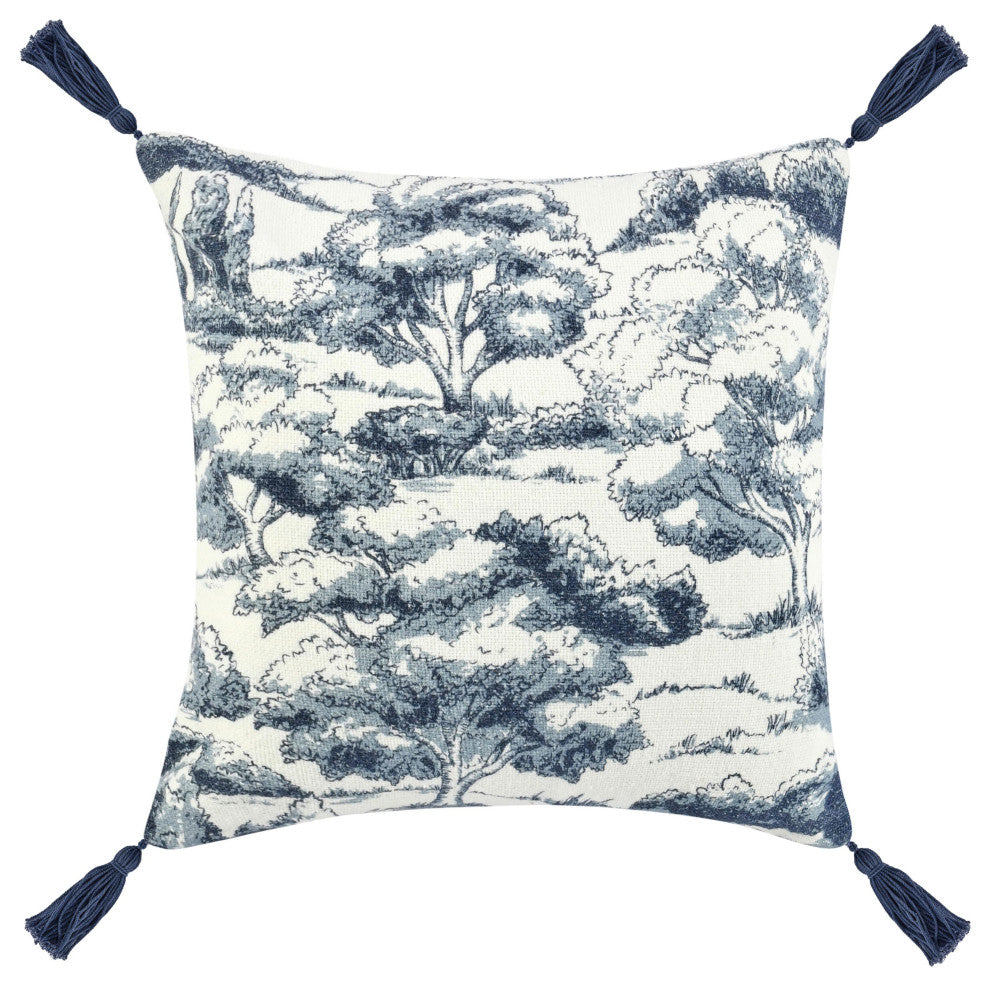 Stonework 22" Cotton Linen Blend Throw Pillow, Denim Blue
