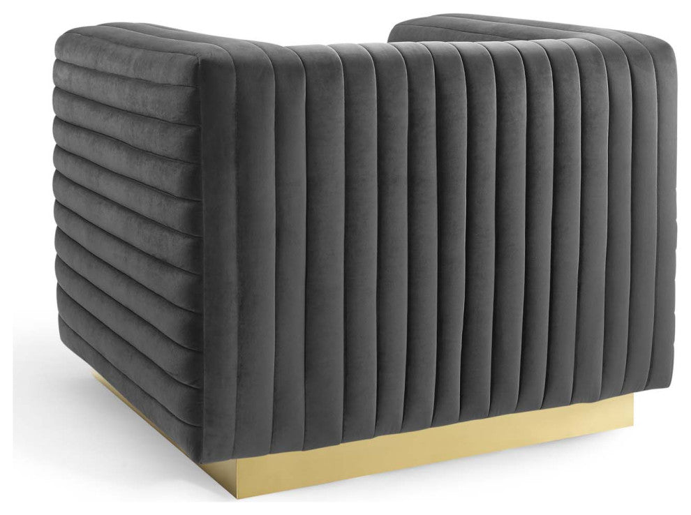 Tufted Armchair Accent Chair, Velvet, Dark Gray, Modern, Lounge Hospitality
