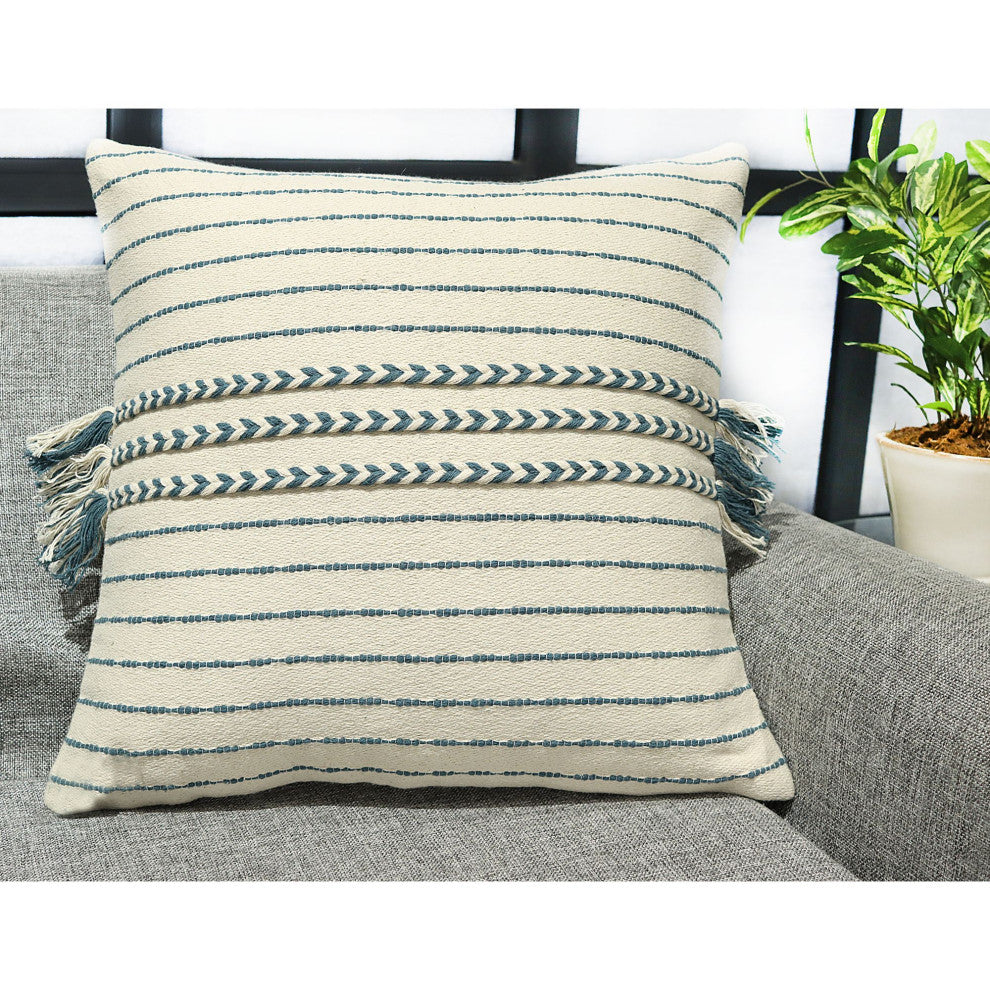 Gray Machine Woven with Tassels Burwell Throw Pillow, 20" x 20"