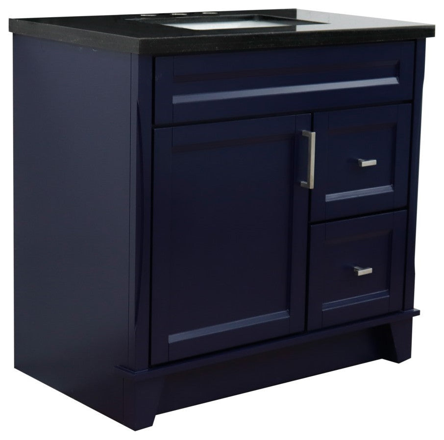 37" Single Sink Vanity, Blue Finish With Black Galaxy Granite