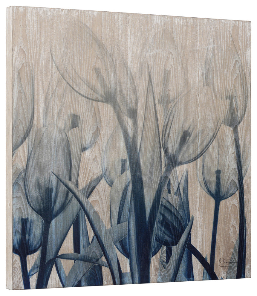 Blue Tulip Diptych Wall Art X-Ray Photography Printed on Hand Finished Ash Wood