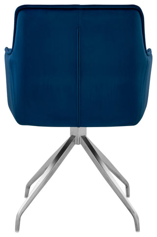 Noah Dining Room Accent Chair in Blue Velvet and Brushed Stainless Steel Finish