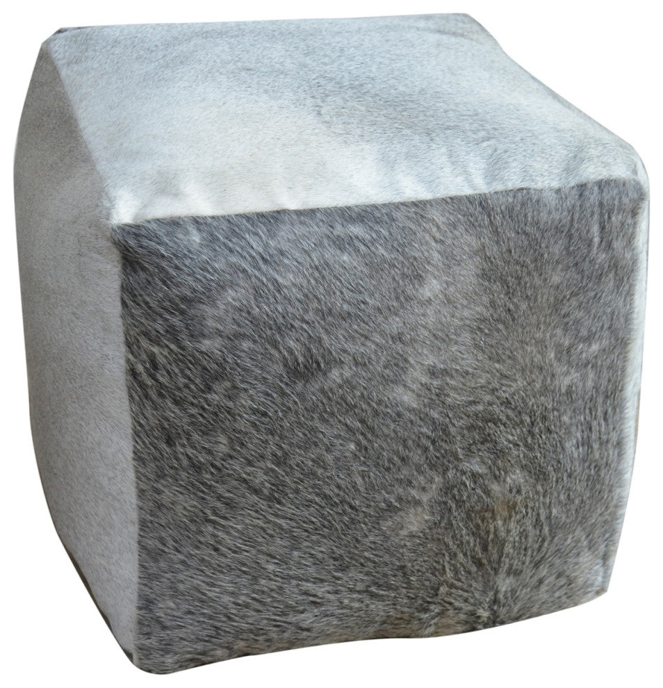 Square Cowhide Pouf India, Grey Cowhide