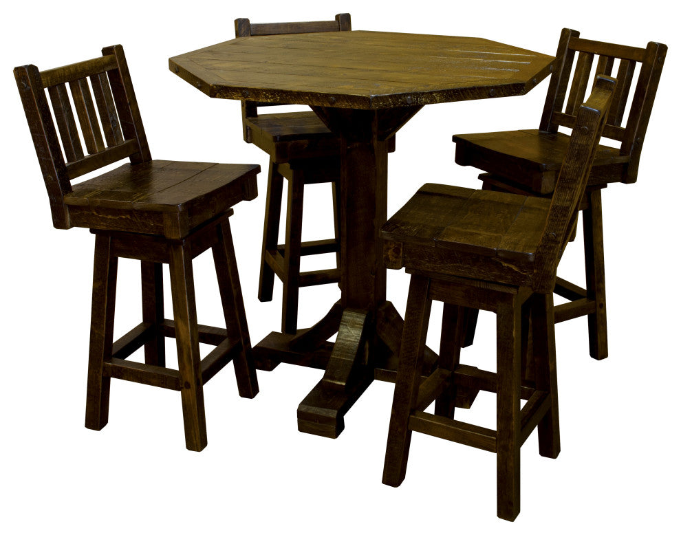 Barnwood Style Timber Peg 5-Piece Bistro Set, Woodland Smoke, 42 Inch, Counter Height