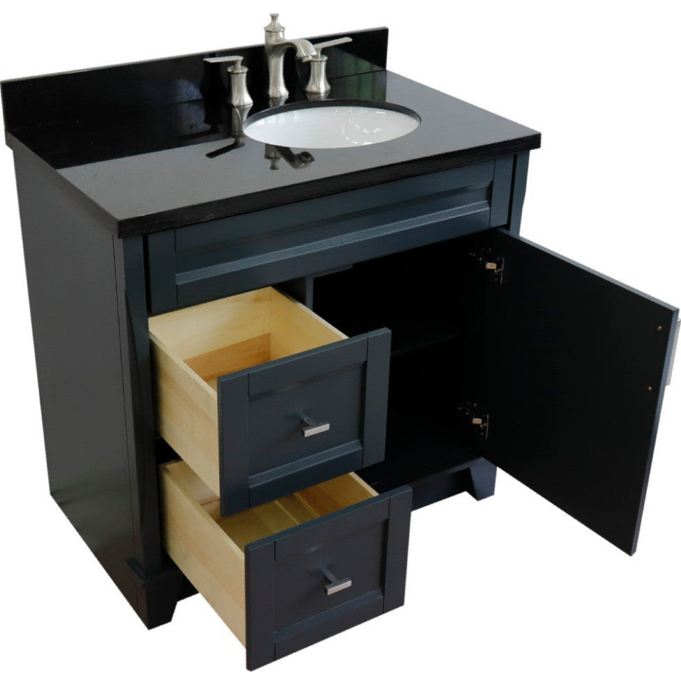 37" Single Sink Vanity, Dark Gray Finish With Black Galaxy Granite