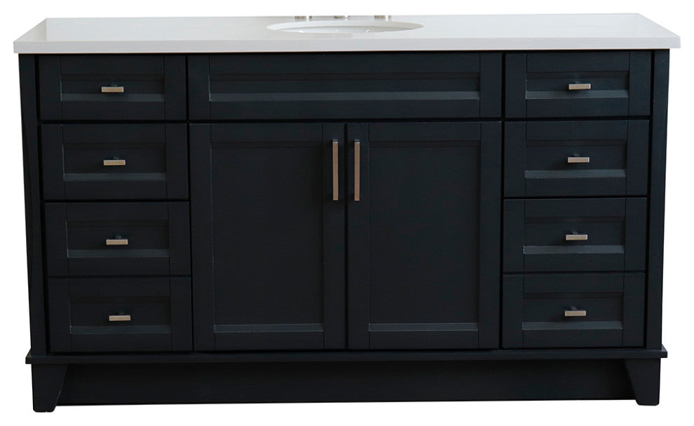 61" Single Sink Vanity, Dark Gray Finish And Engineered Stone Top And Oval Sink