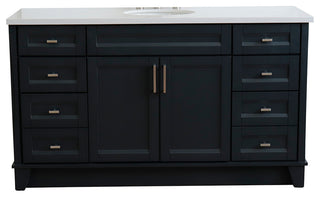 61" Single Sink Vanity, Dark Gray Finish And Engineered Stone Top And Oval Sink