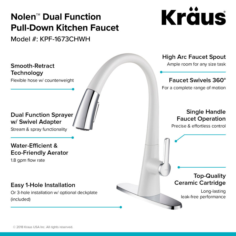 Nolen Pull-Down 1-Hole Kitchen Faucet Chrome White
