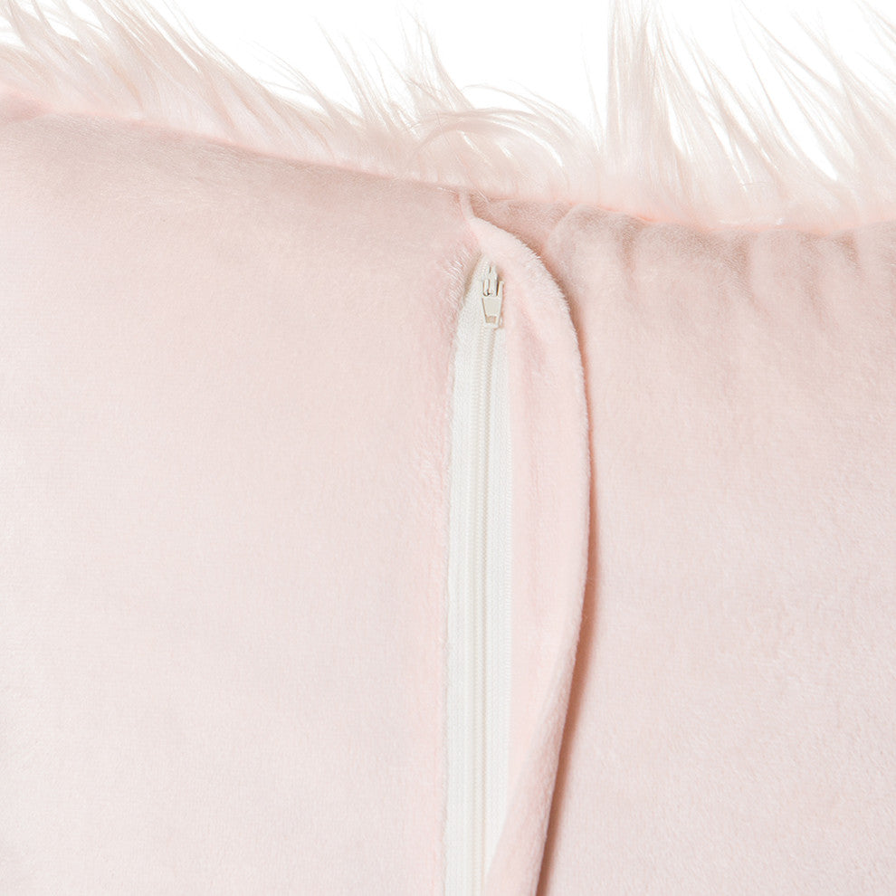 Faux Fur Throw Pillow 18"X18" With Insert, Mongolian Long Hair Pink