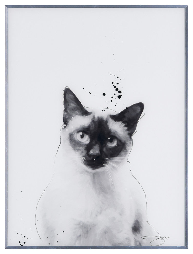 "Siamese" Black and White Cat Wall Art With Gunmetal Anodized Frame