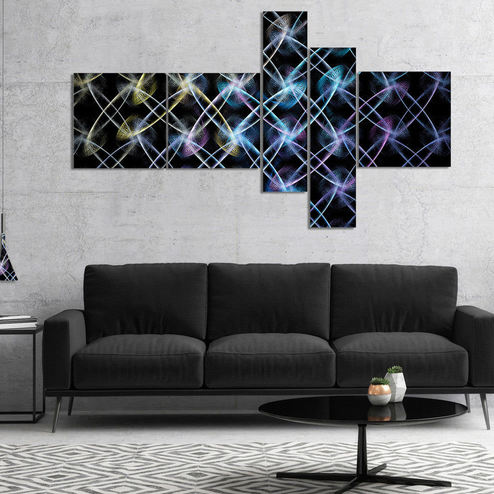 Blue Unusual Fractal Metal Grill, Abstract Canvas Wall Art, 60"x32", 5 panels