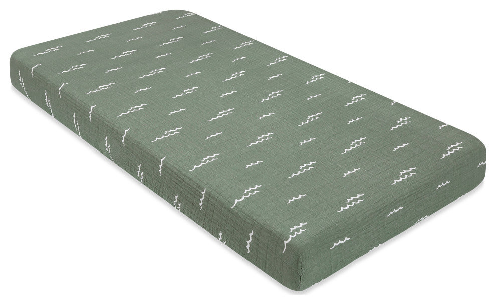 Crib Sheet, GOTS Certified Organic Muslin Cotton, Ocean Waves