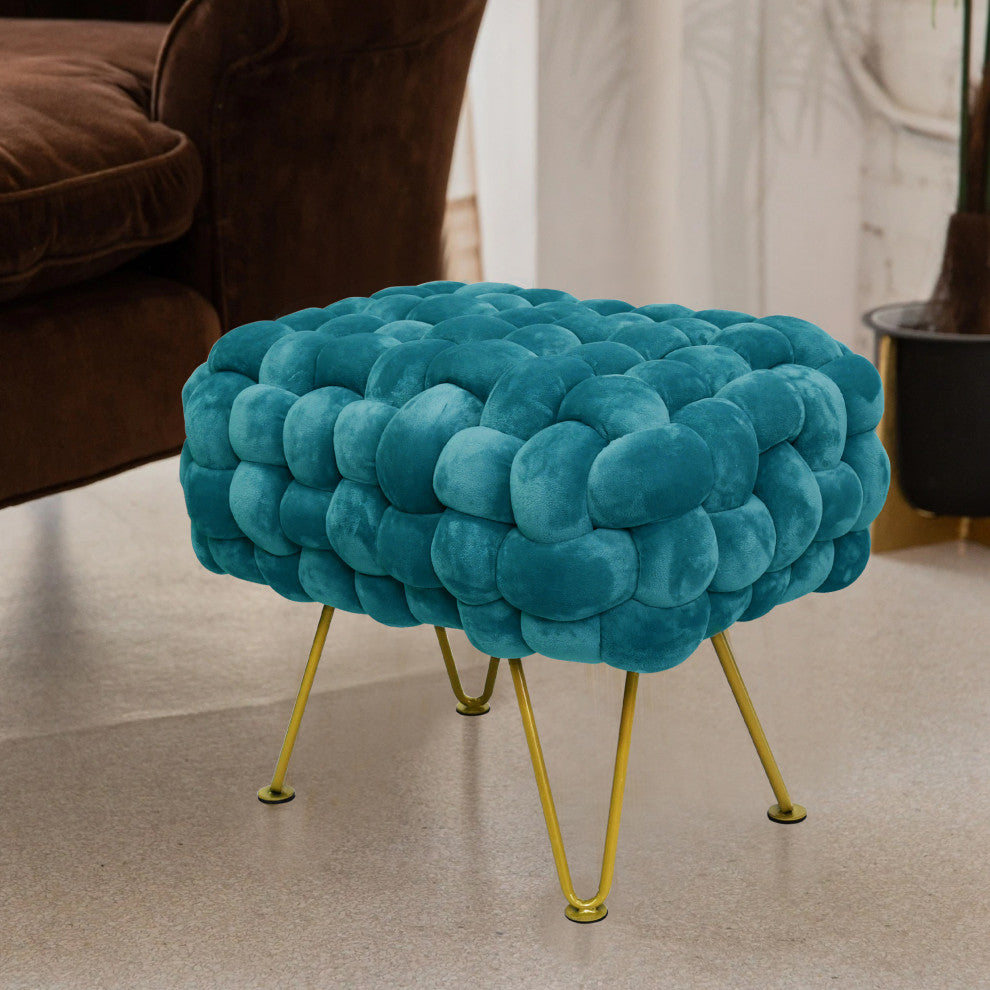 Velvet Pouf Stool Ottoman, Storm Blue, 27''x20''x20''